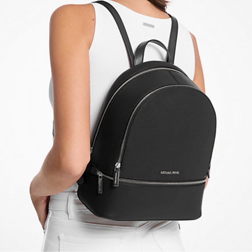 MICHAEL KORS Rhea Medium Pebbled Leather Zip Backpack
BLACK 
NWT MK - Picture 3 of 16